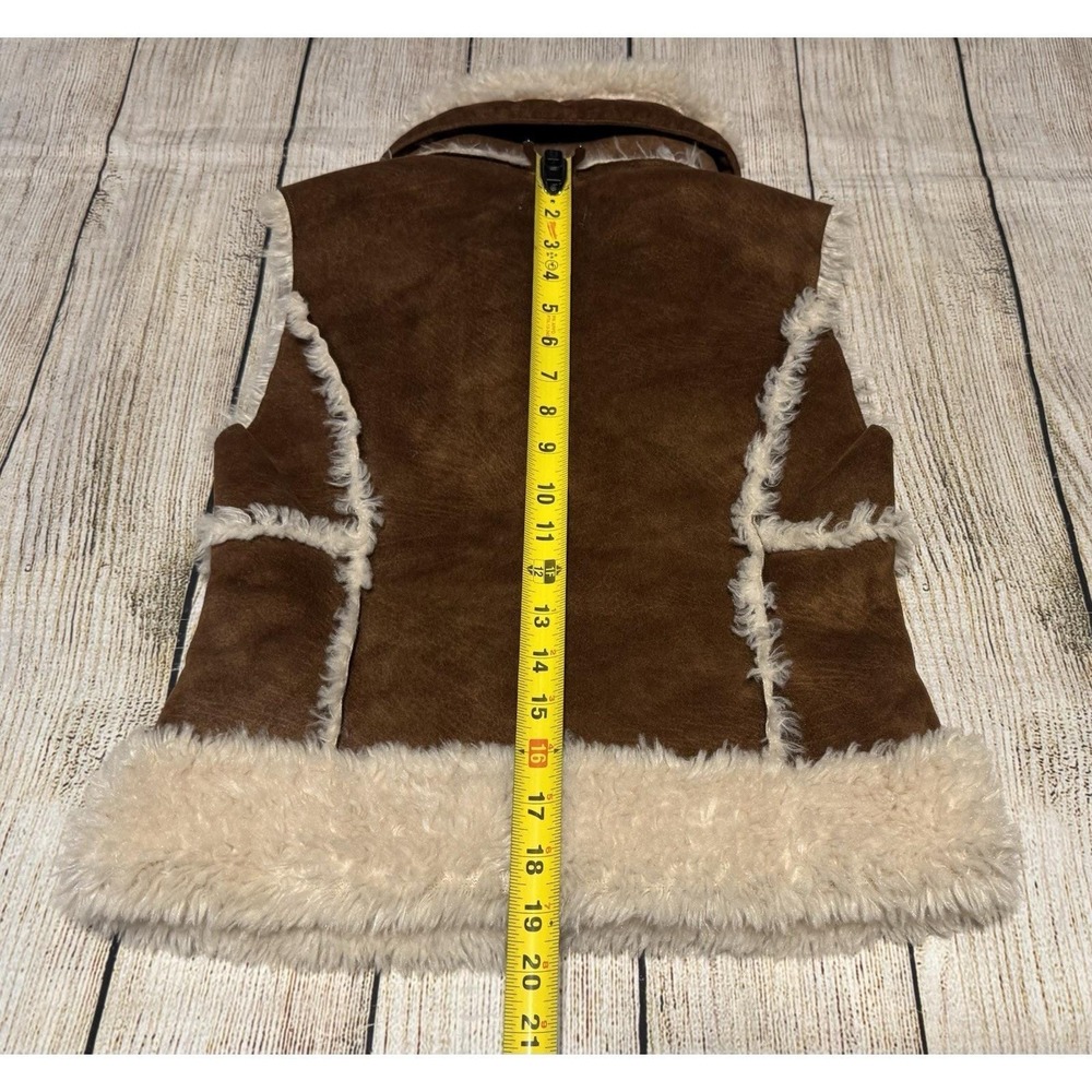 Vintage Western Brown Suede Vest Faux Fur Y2K Guess Jeans Authentic Sz M GTubU - Picture 6 of 10